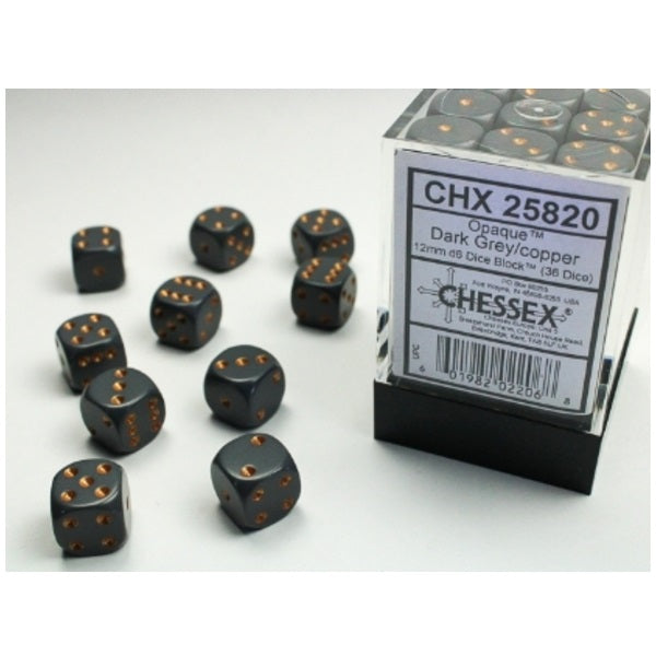 Opaque Dark Grey/copper 12mm d6 Dice Block (36 dice)