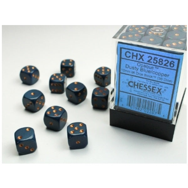 Opaque Dusty Blue/copper 12mm d6 Dice Block (36 dice)