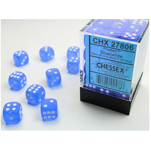 12mm d6 Dice Block: Frosted Blue/white