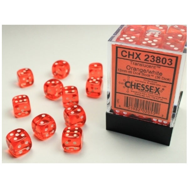 Translucent Orange/white 12mm d6 Dice Block (36 dice)
