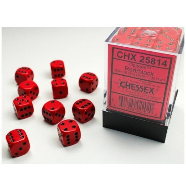 Opaque Red/black 12mm d6 Dice Block (36 dice)