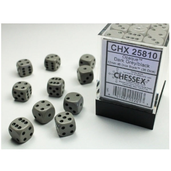 Opaque Dark Grey/black 12mm d6 Dice Block (36 dice)