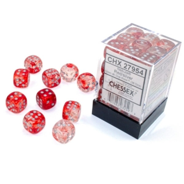 Nebula Red/silver Luminary 12mm d6 Dice Block (36 dice)