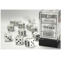 Opaque White/black 16mm d6 Dice Block (12 dice)