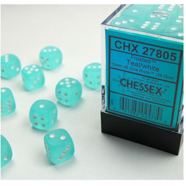 Frosted 12mm D6 Dice Block - Teal w/ White