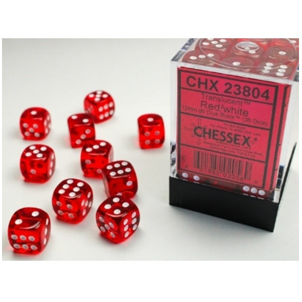 Translucent Red/white 12mm d6 Dice Block (36 dice)