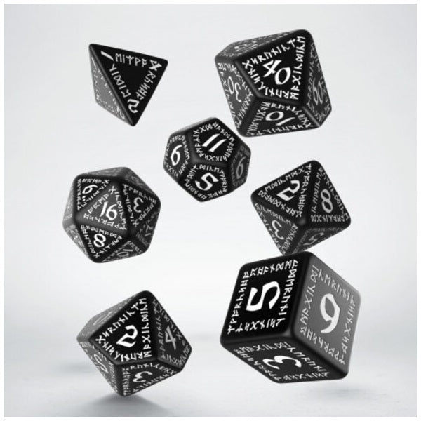 Runic Black & White Dice Set (7) – Grim Dice Tabletop Gaming