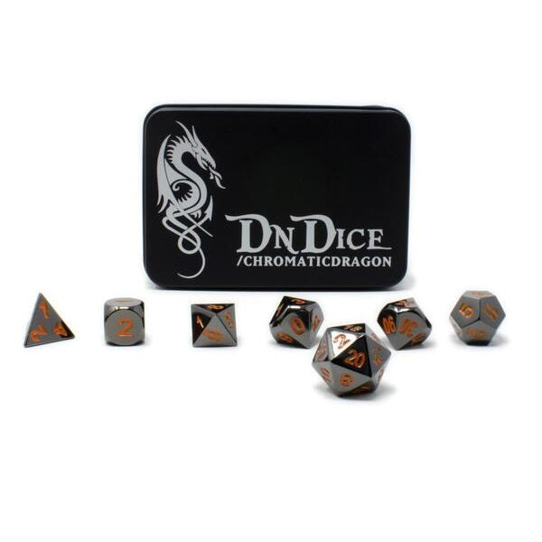 Uncommon Dragon, Solid Metal RPG Dice Set - Orange Chromatic Dragon