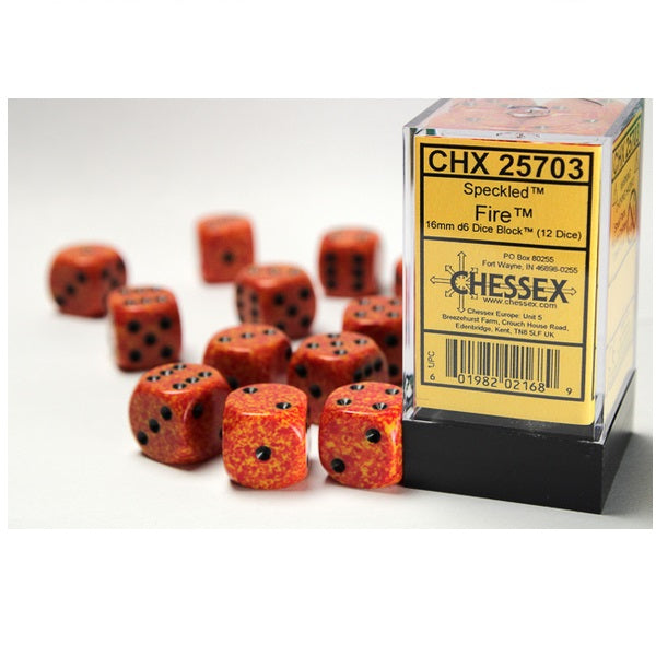 16mm Speckled D6 Set of 12 - Fire