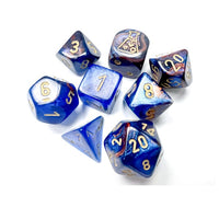 Lustrous Polyhedral Azurite/gold 7-Die Set (with bonus die)