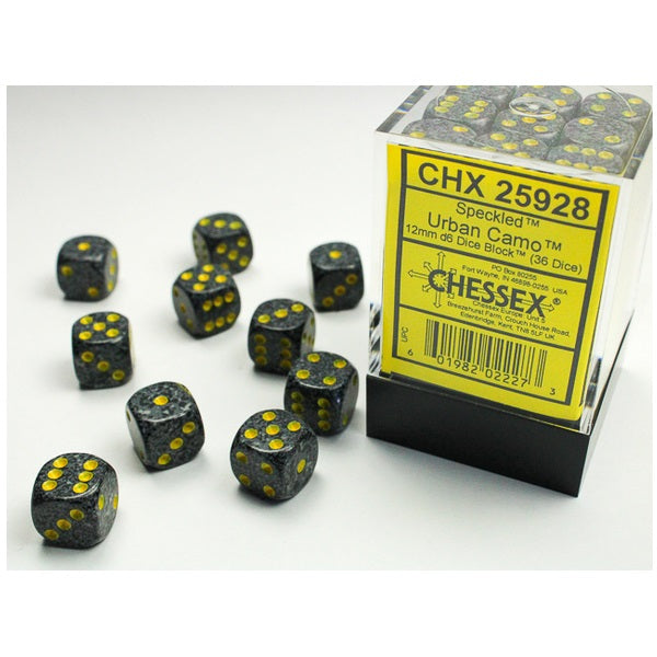 12mm Speckled D6 Set of 36 - Urban Camo
