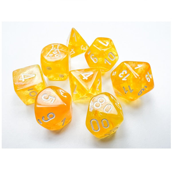Borealis Polyhedral Canary/white Luminary™ 7-Die Set (with bonus die)